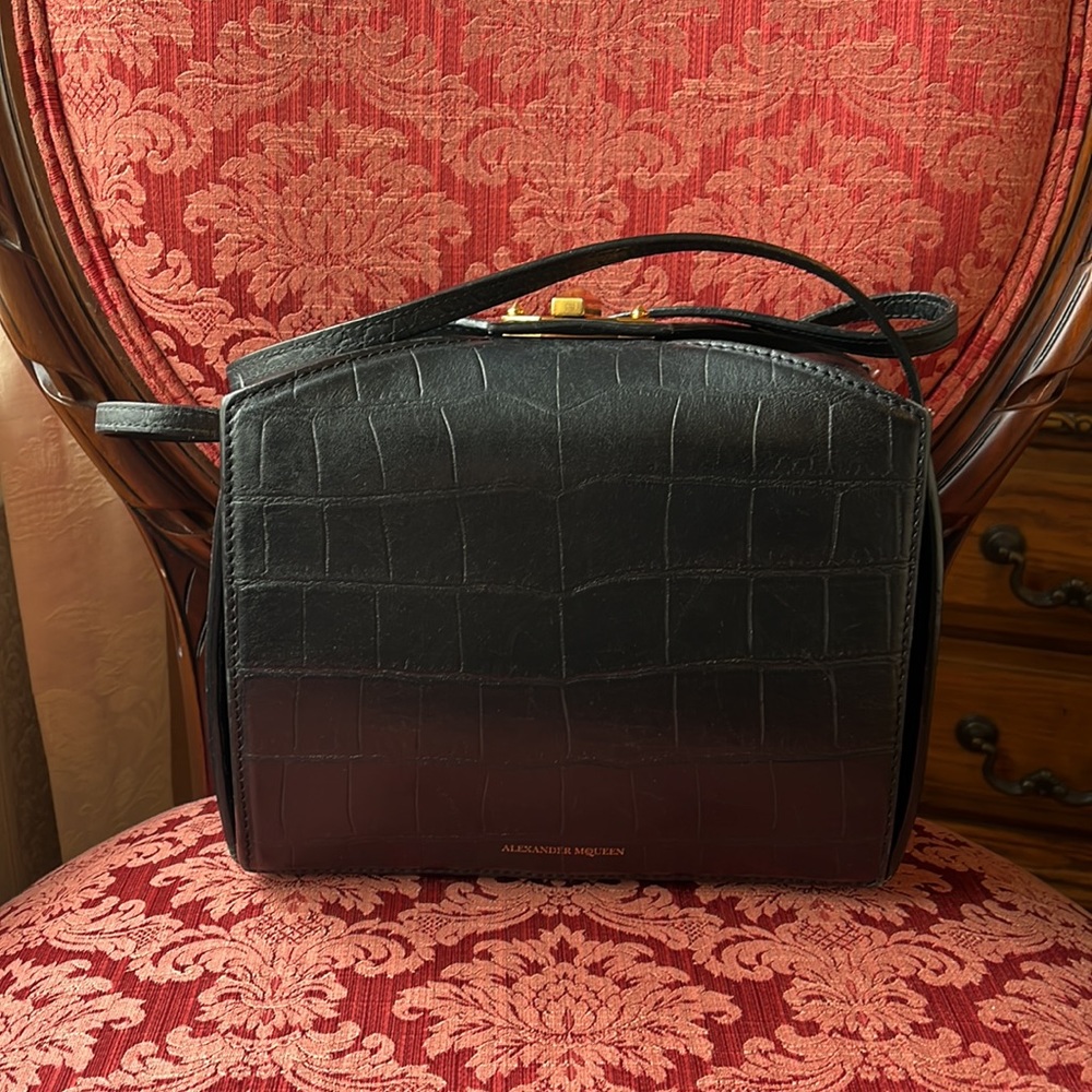 Alexander McQueen Black Croc-Embossed Bag